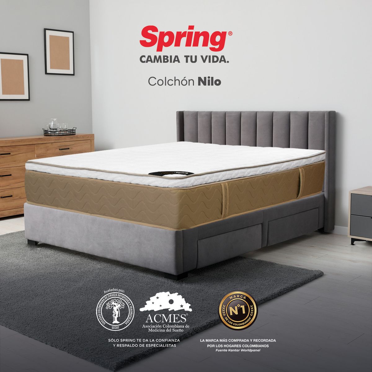 COLCHONES SPRING - Colchón Spring Semidoble Firmeza Media Ortopédico Resortado Nilo 120 x 190 cm