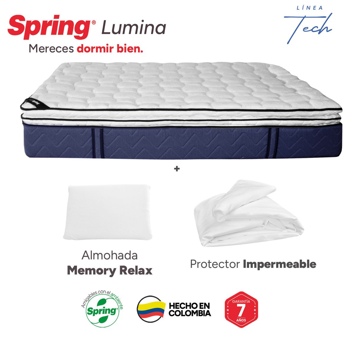 COLCHONES SPRING - Colchón Spring Semidoble Firmeza Media Ortopédico Resortado Nova 120 x 190 cm + Almohada + Protector