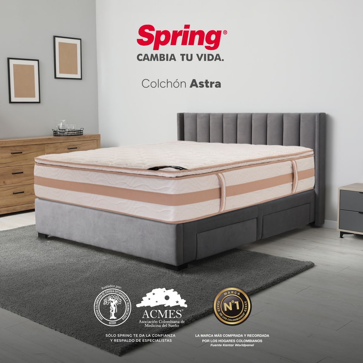 COLCHONES SPRING - Colchón Spring Queen Firmeza Media Ortopédico Resortado Astra 160 x 190 cm