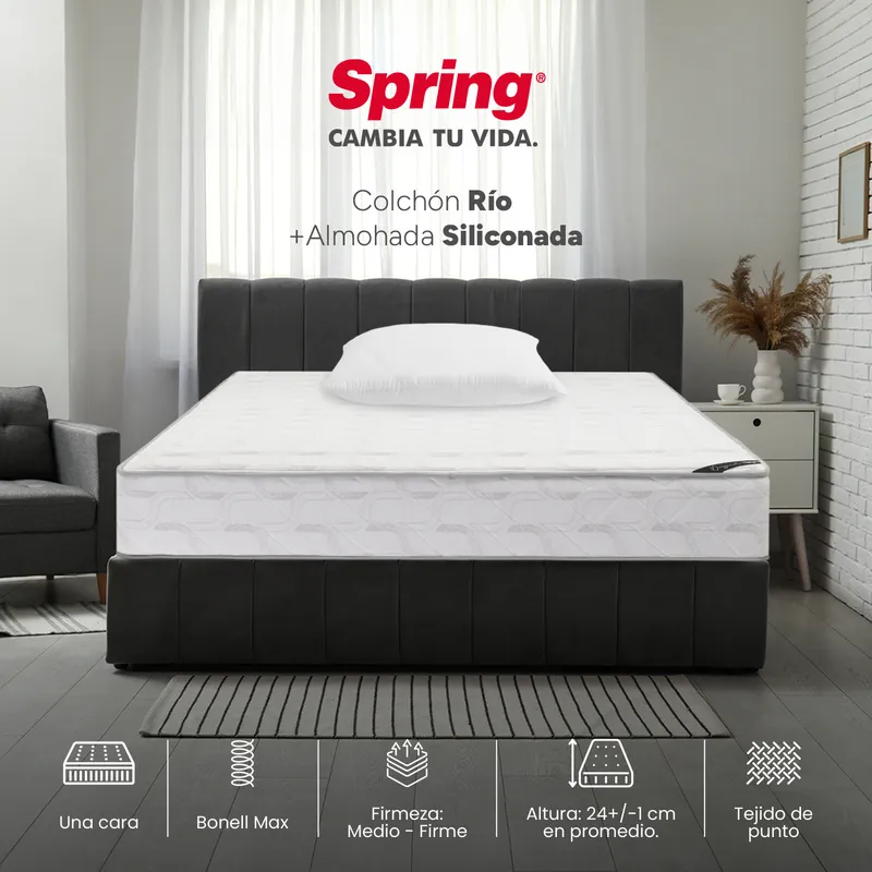 COLCHONES SPRING - Colchón Spring Semidoble Firmeza Media Ortopédico Resortado Rio 120 x 190 cm + Almohada