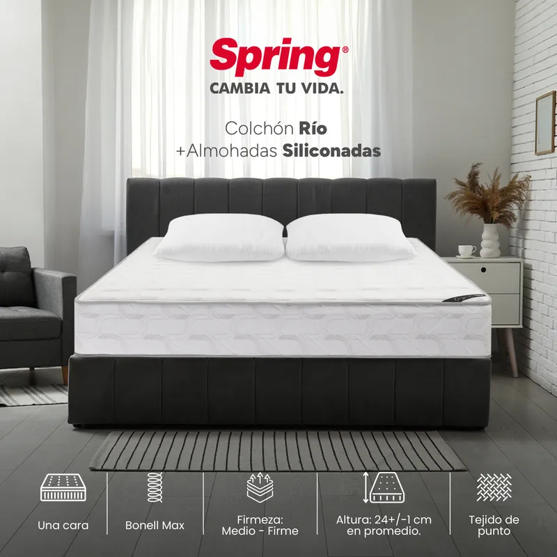 COLCHONES SPRING - Colchón Spring Doble Firmeza Media Ortopédico Resortado Rio 140 x 190 cm + 2 Almohadas