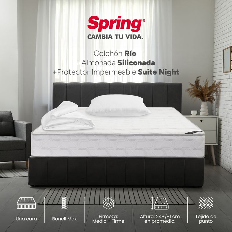 COLCHONES SPRING - Colchón Spring Sencillo Firmeza Media Ortopédico Resortado Rio 100 x 190 cm + Almohada + Protector