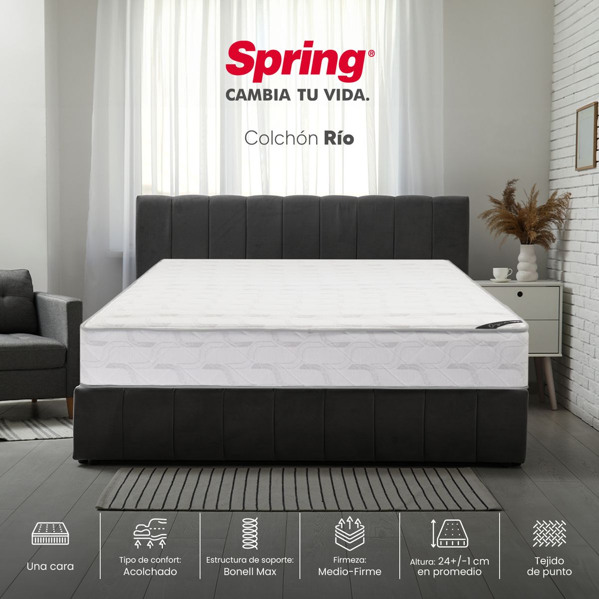 COLCHONES SPRING - Colchón Spring Doble Firmeza Media Ortopédico Resortado Rio 140 x 190 cm