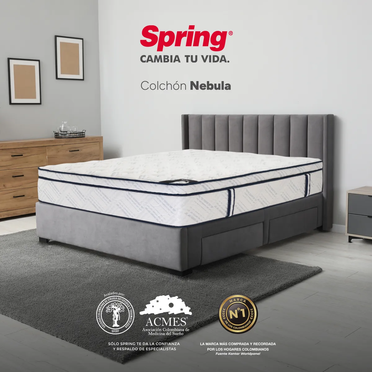 COLCHONES SPRING - Colchón Spring Sencillo Firme Ortopédico Resortado Nebula 100 x 190 cm
