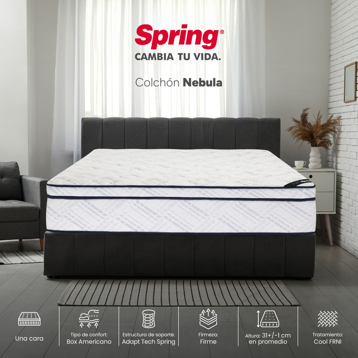 COLCHONES SPRING - Colchón Spring Doble Firme Ortopédico Resortado Nebula 140 x 190 cm
