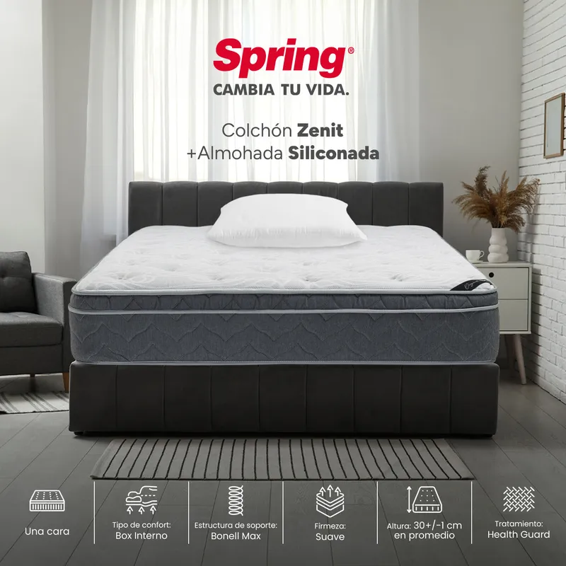 COLCHONES SPRING - Colchón Spring Sencillo Firmeza Suave Ortopédico Resortado Zenit 100 x 190 cm + Almohada