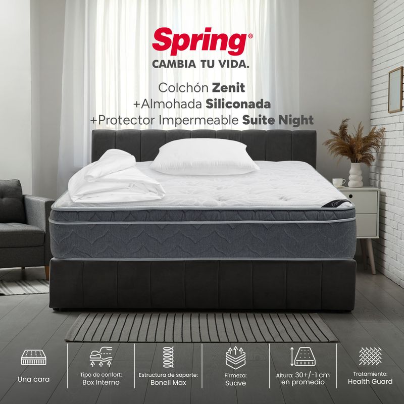 COLCHONES SPRING - Colchón Spring Sencillo Firmeza Suave Ortopédico Resortado Zenit 100 x 190 cm + Almohada + Protector