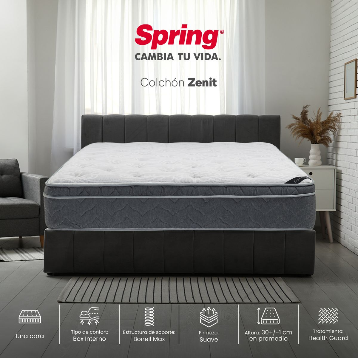 COLCHONES SPRING - Colchón Spring Doble Firmeza Suave Ortopédico Resortado Zenit 140 x 190 cm