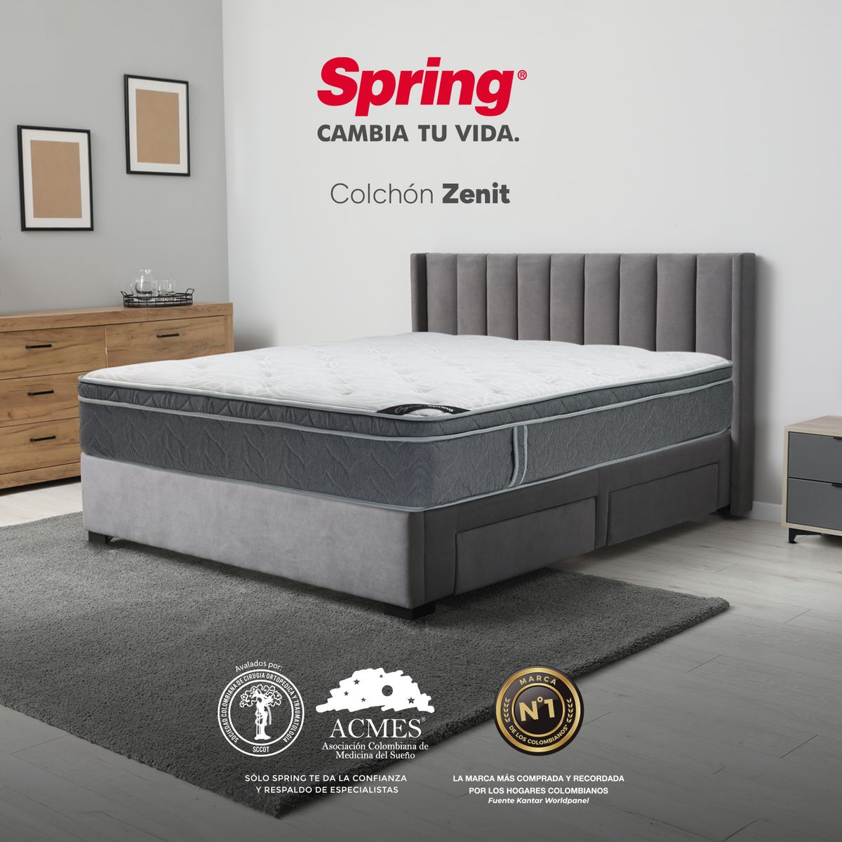 COLCHONES SPRING - Colchón Spring Queen Firmeza Suave Ortopédico Resortado Zenit 160 x 190 cm