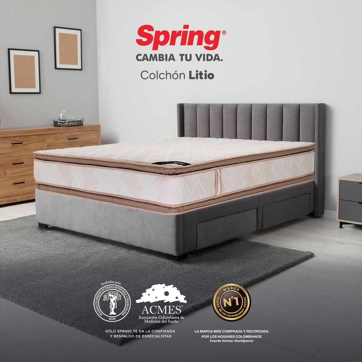 COLCHONES SPRING - Colchón Spring Doble Firmeza Media Ortopédico Resortado Litio 140 x 190 cm