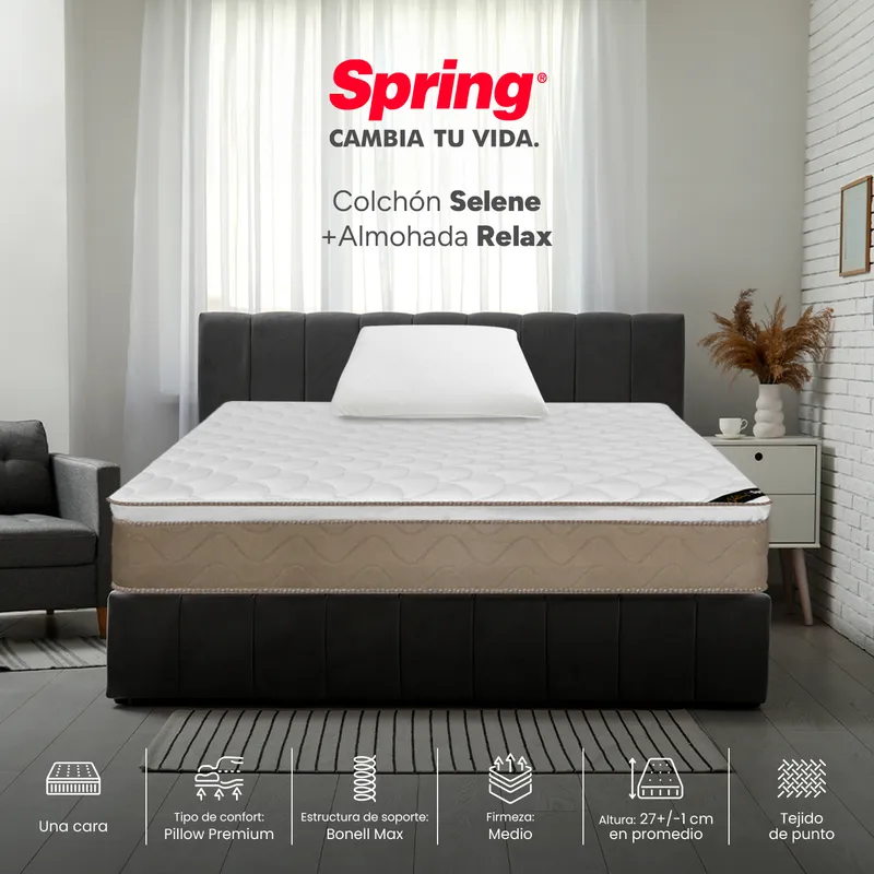 COLCHONES SPRING - Colchón Spring Semidoble Firmeza Media Ortopédico Resortado Selene 120 x 190 cm + Almohada