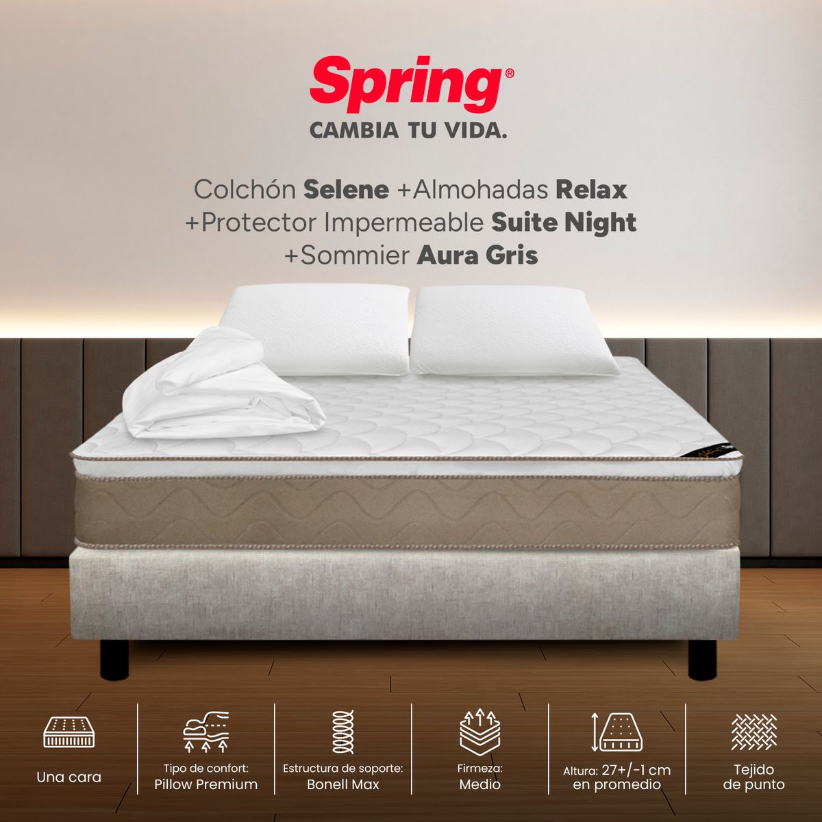 COLCHONES SPRING - COL SP SELENE 140X190+A+P+ BC NEG