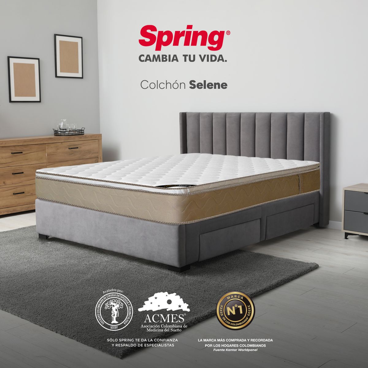 COLCHONES SPRING - Colchón Spring Semidoble Firmeza Media Ortopédico Resortado Selene 120 x 190 cm