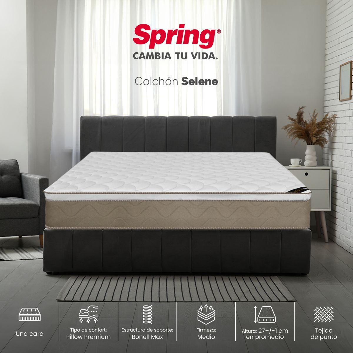 COLCHONES SPRING - Colchón Spring Doble Firmeza Media Ortopédico Resortado Selene 140 x 190 cm