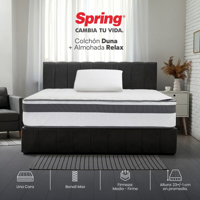 COLCHONES SPRING - Colchón Spring Sencillo Firmeza Media Ortopédico Resortado Duna 100 x 190 cm + Almohada