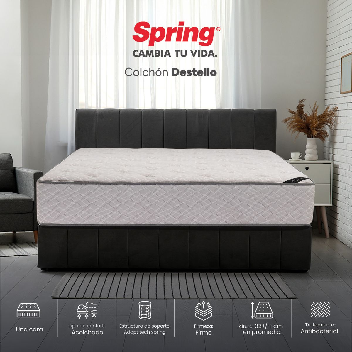 COLCHONES SPRING - Colchón Spring Doble Firme Ortopédico Resortado Destello 140 x 190 cm