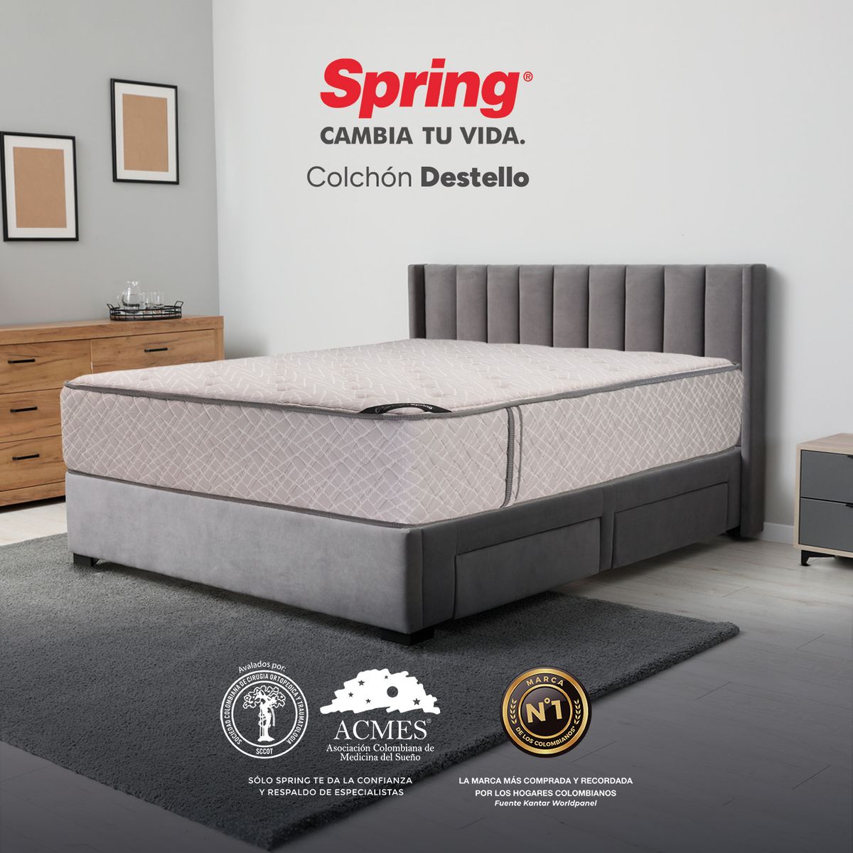 COLCHONES SPRING - Colchón Spring Doble Firme Ortopédico Resortado Destello 140 x 190 cm