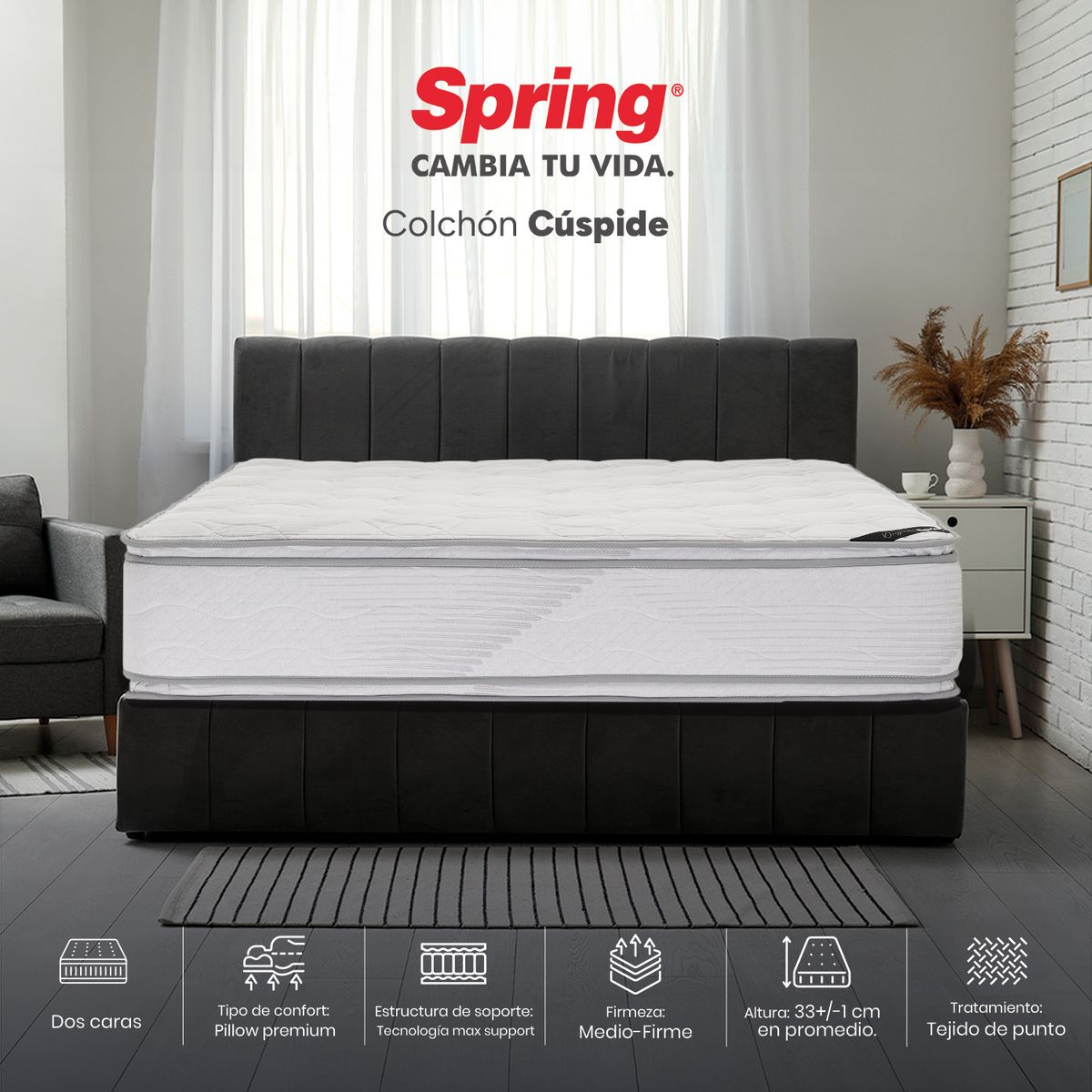 COLCHONES SPRING - Colchón Spring Queen Firme Espumado Cuspide 160 x 190 cm