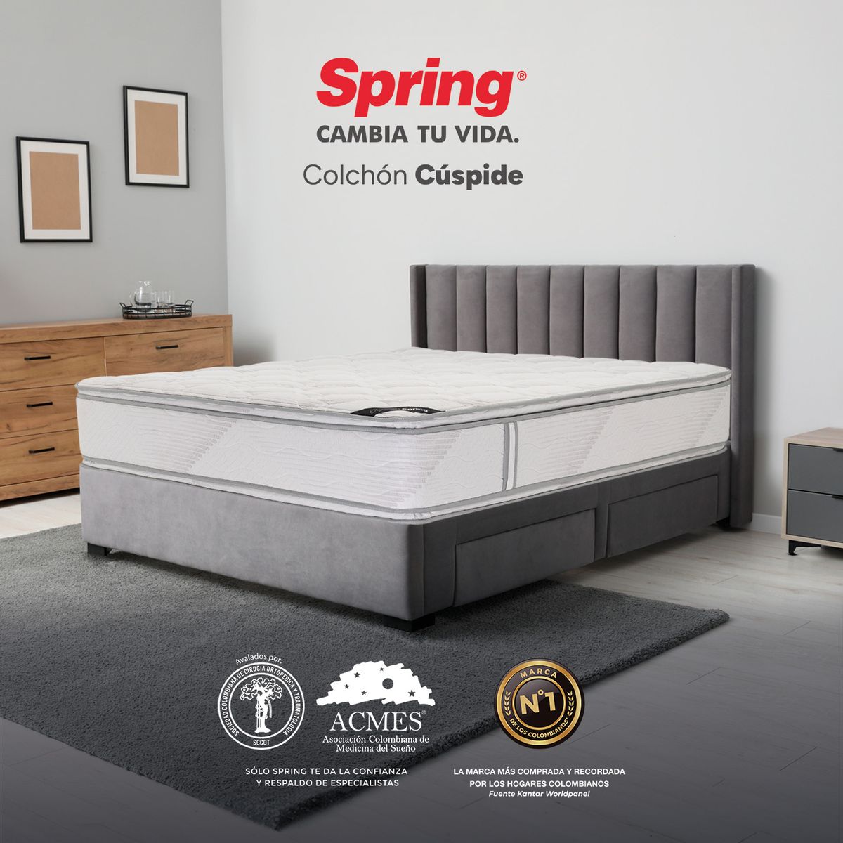 COLCHONES SPRING - Colchón Spring Queen Firme Espumado Cuspide 160 x 190 cm