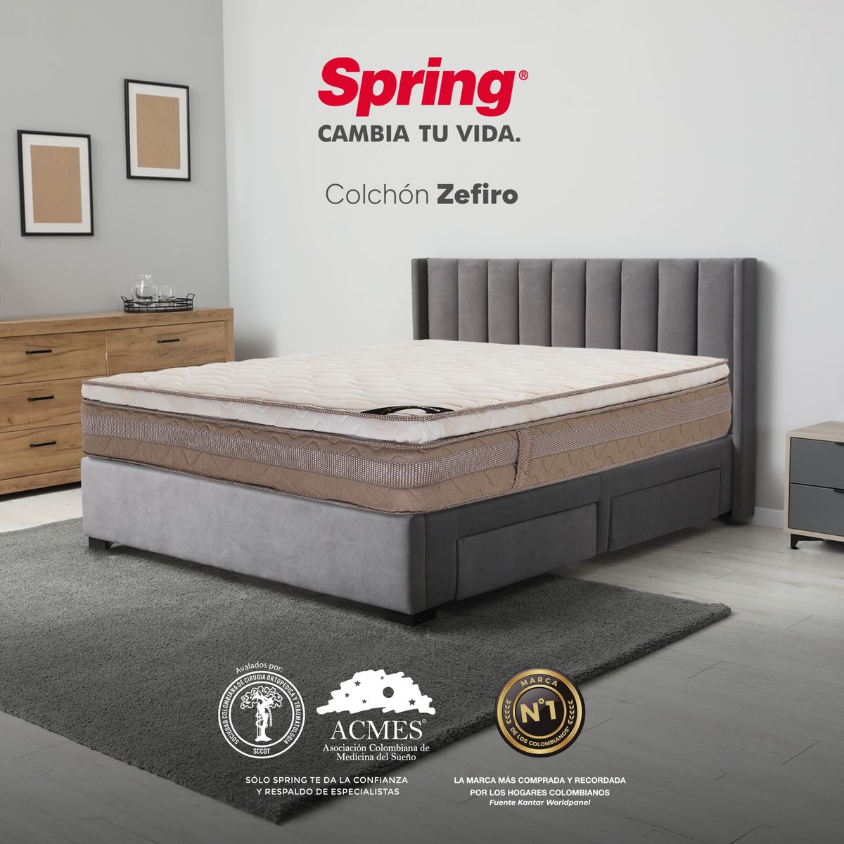 COLCHONES SPRING - Colchón Spring King Firmeza Media Ortopédico Resortado Zefiro 200 x 200 cm