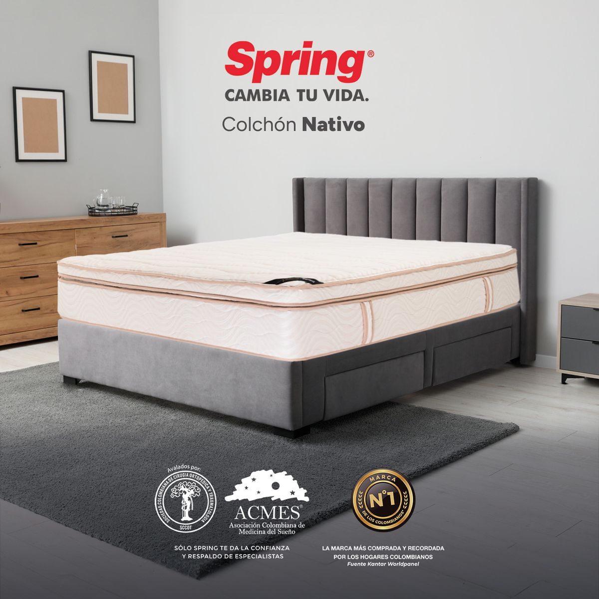 COLCHONES SPRING - Colchón Spring Doble Firmeza Suave Ortopédico Resortado Nativo 140 x 190 cm