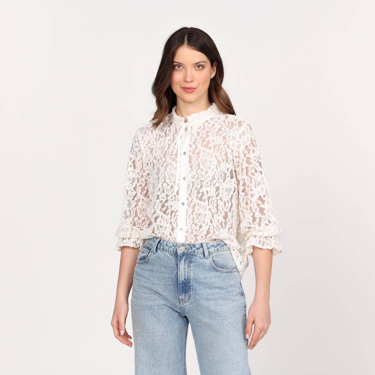 BASEMENT - Blusa Mujer con Bordado Manga 3/4 Basement