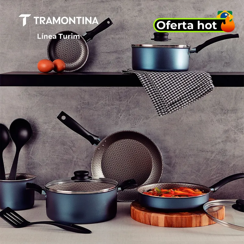 TRAMONTINA - Juego de ollas Tramontina: Turim Bateria Acero Inoxidable 12 piezas