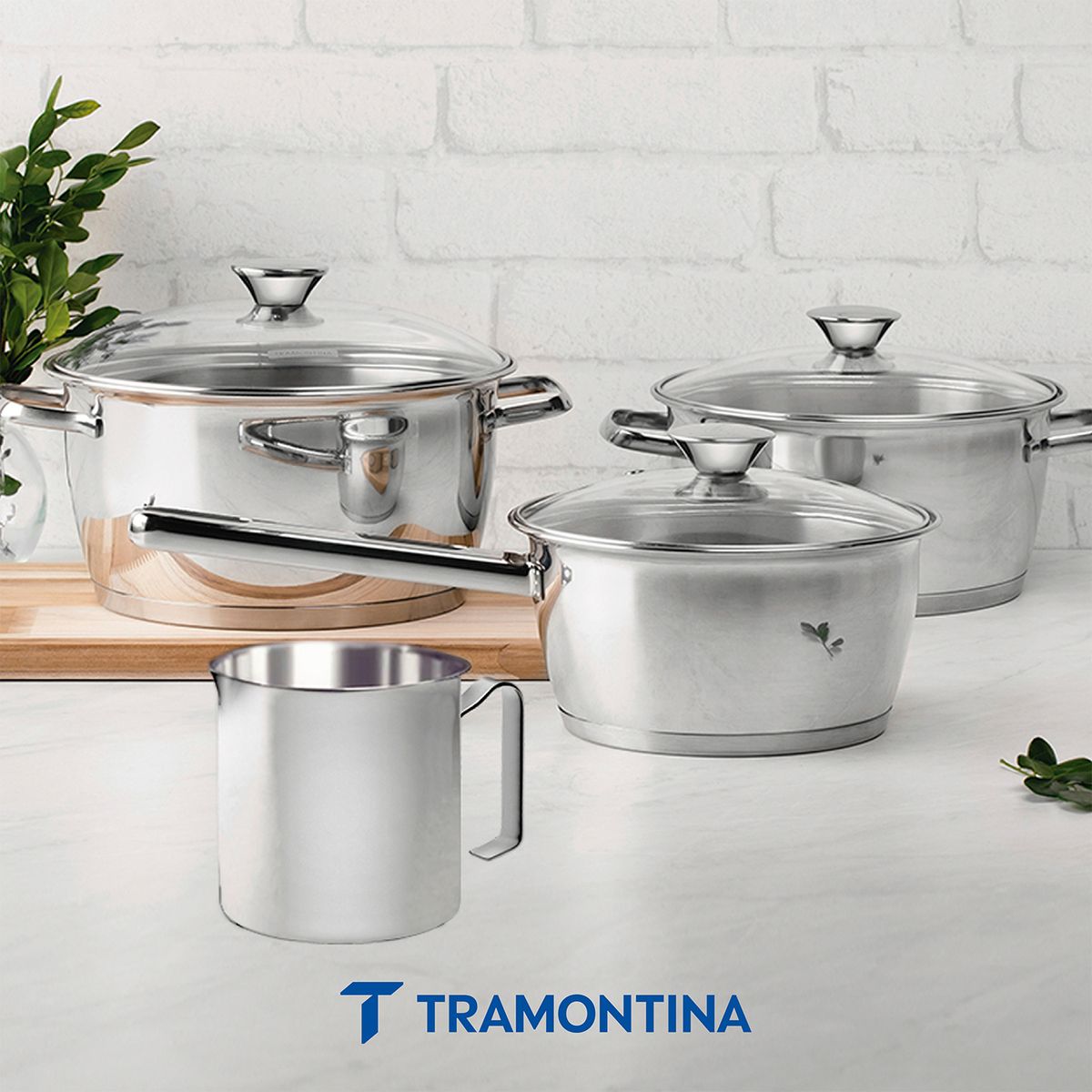 TRAMONTINA - Juego de ollas Tramontina: Allegra Bateria Acero Inoxidable 7 piezas