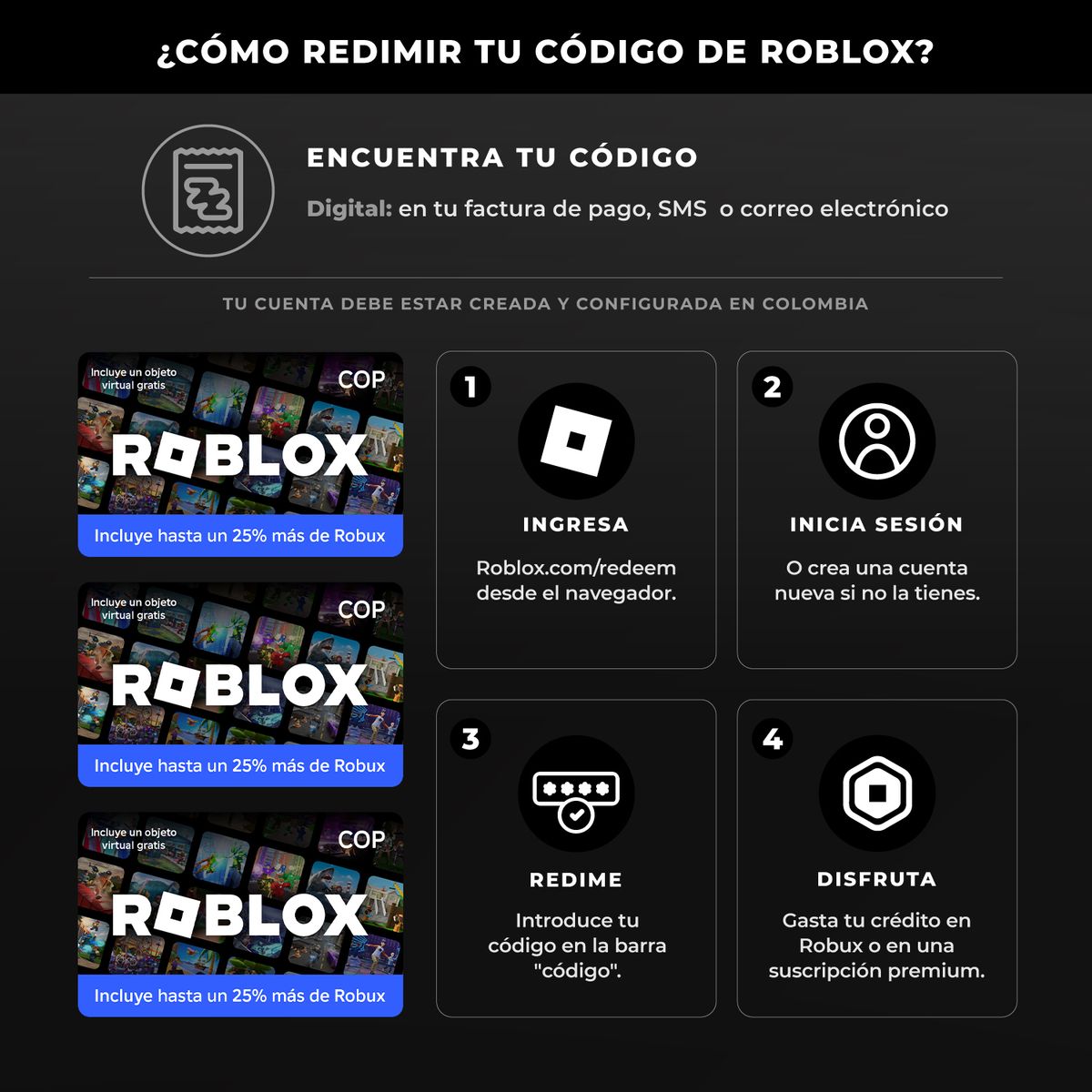 ROBLOX - Pin virtual | Membresía Roblox | $100.000 añade saldo a tu cuenta 