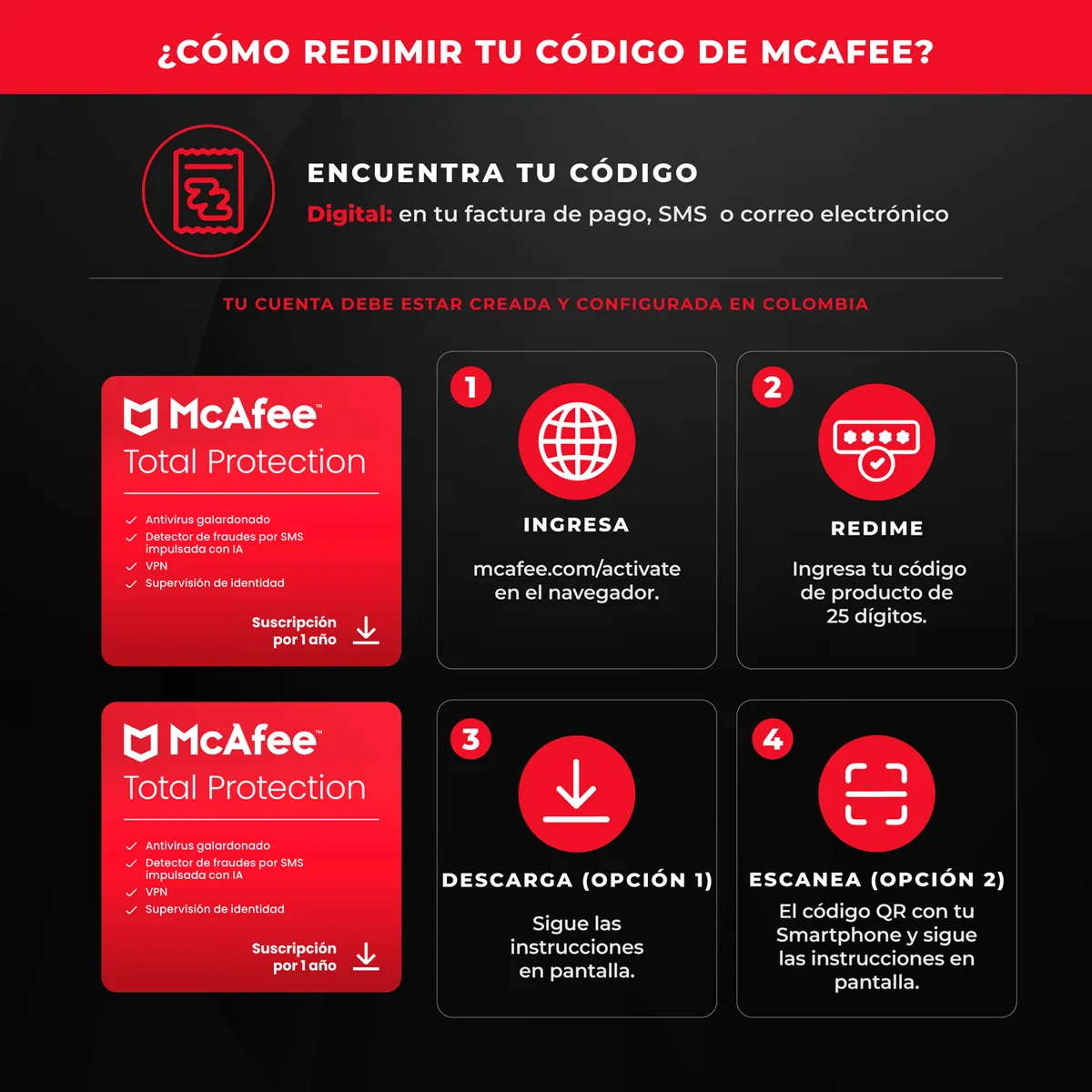 MCAFEE - Pin Virtual | McAfee Protección total 1 usuario