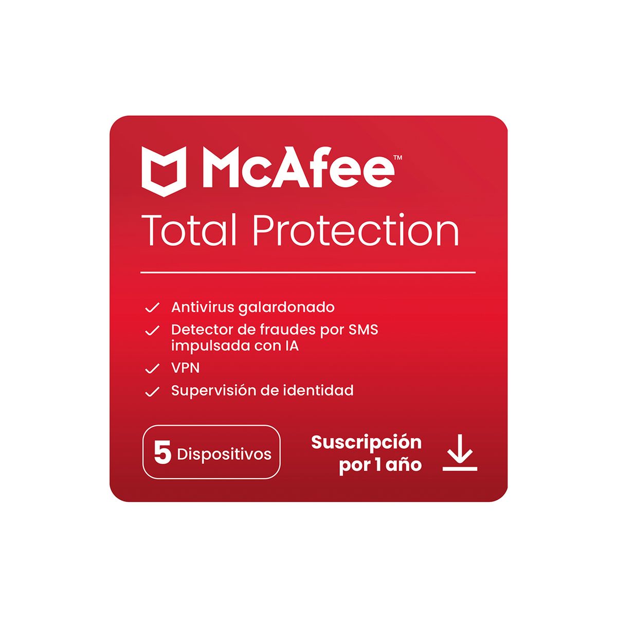 MCAFEE - Pin Virtual | McAfee Protección total 5 usuarios