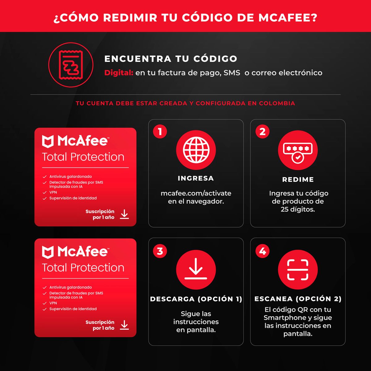 MCAFEE - Pin Virtual | McAfee Protección total 5 usuarios