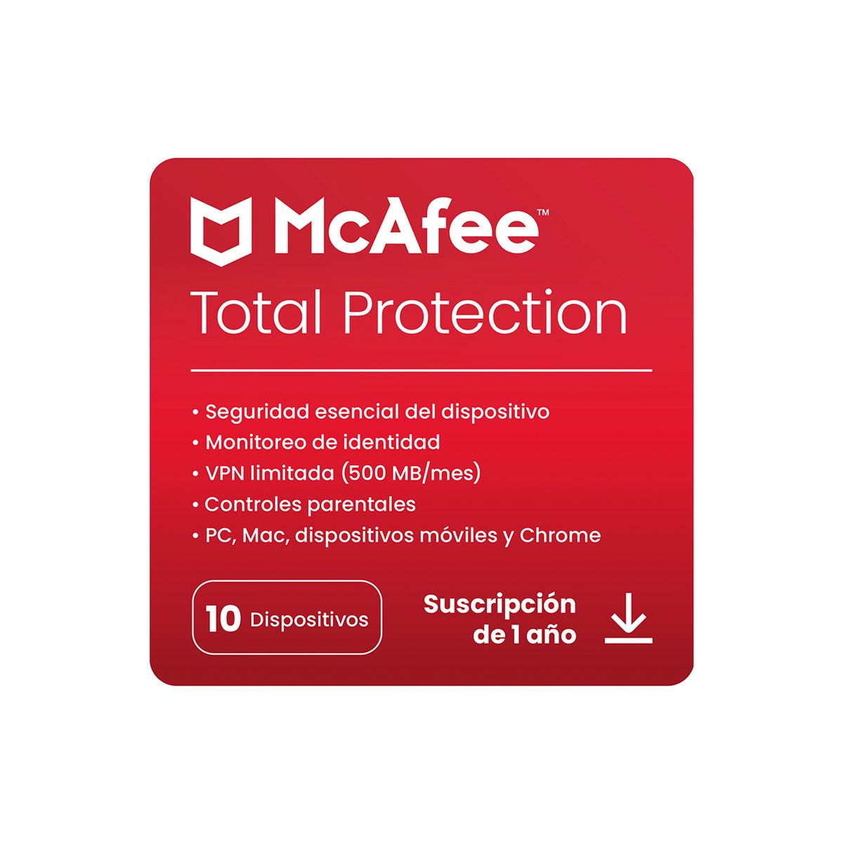 MCAFEE - Pin Virtual McAfee Protección total 10 usuarios