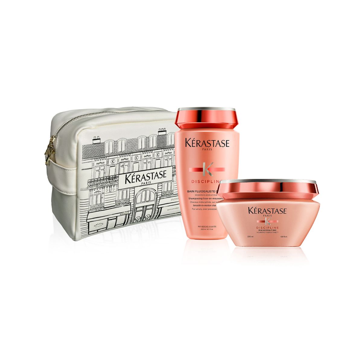 KERASTASE - Tratamiento capilar Pack Navidad: Discipline Set Anti-Frizz + cosmetiquera Kerastase