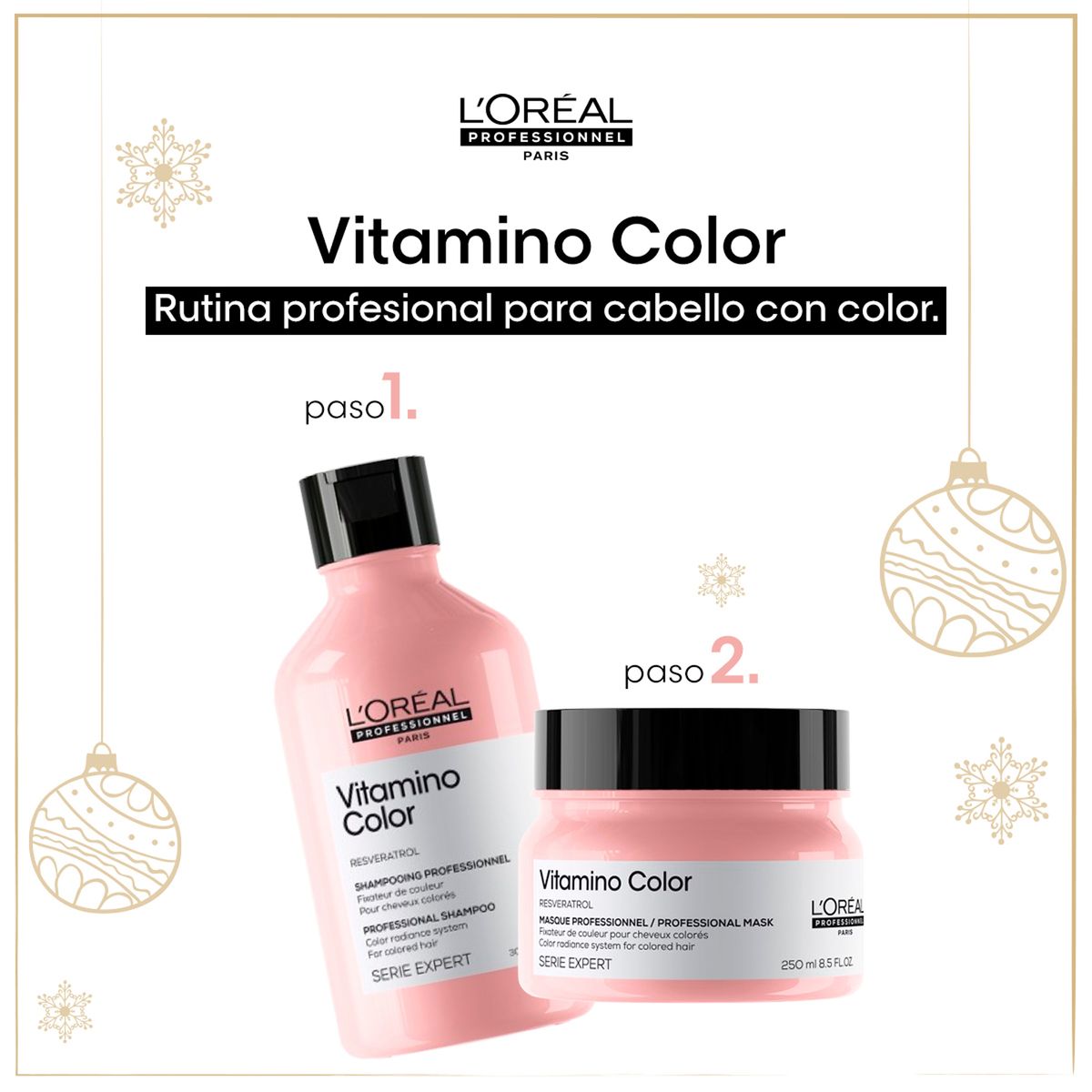 LOREAL PROFESSIONNEL - Tratamiento capilar Pack Navidad: Vitamino Color Kit Color Vibrante + cosmetiquera LOREAL PROFESSIONNEL