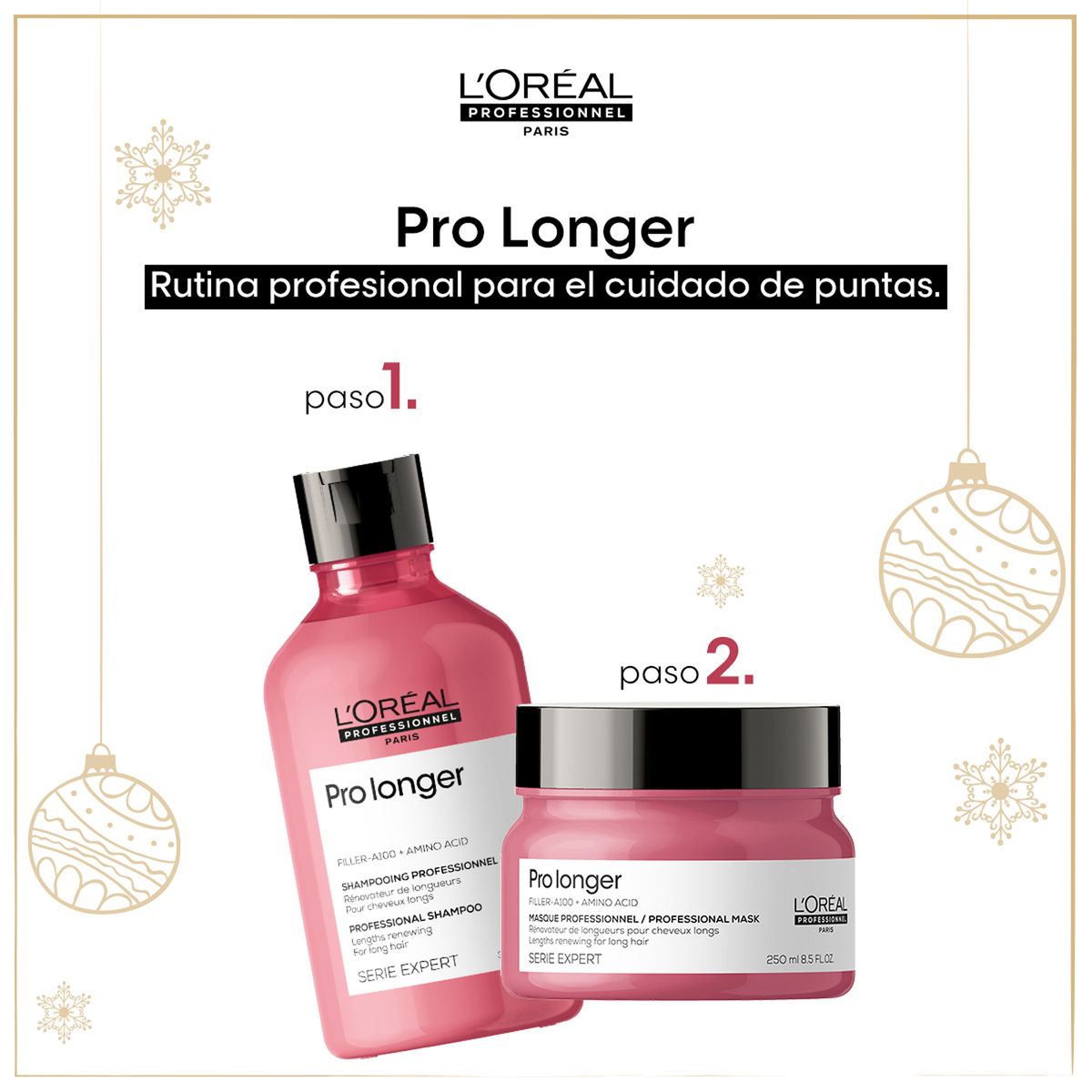 LOREAL PROFESSIONNEL - Tratamiento capilar Pack Navidad: Pro Longer Kit Puntas Perfectas + cosmetiquera LOREAL PROFESSIONNEL