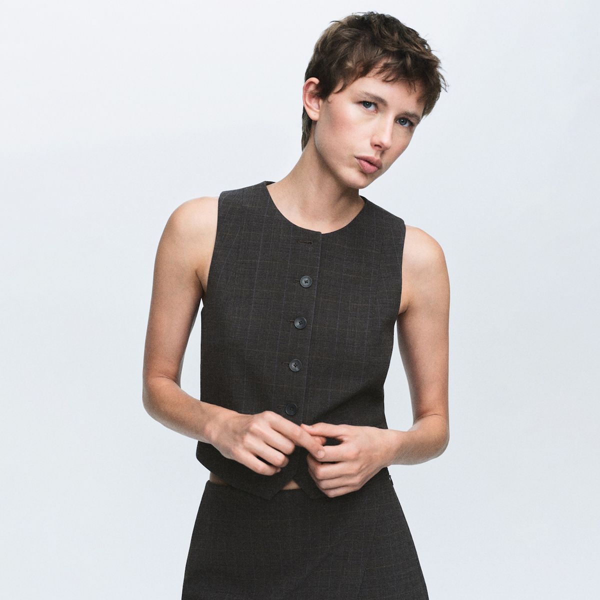 MANGO - Chaleco Mujer de Cuadros Mango