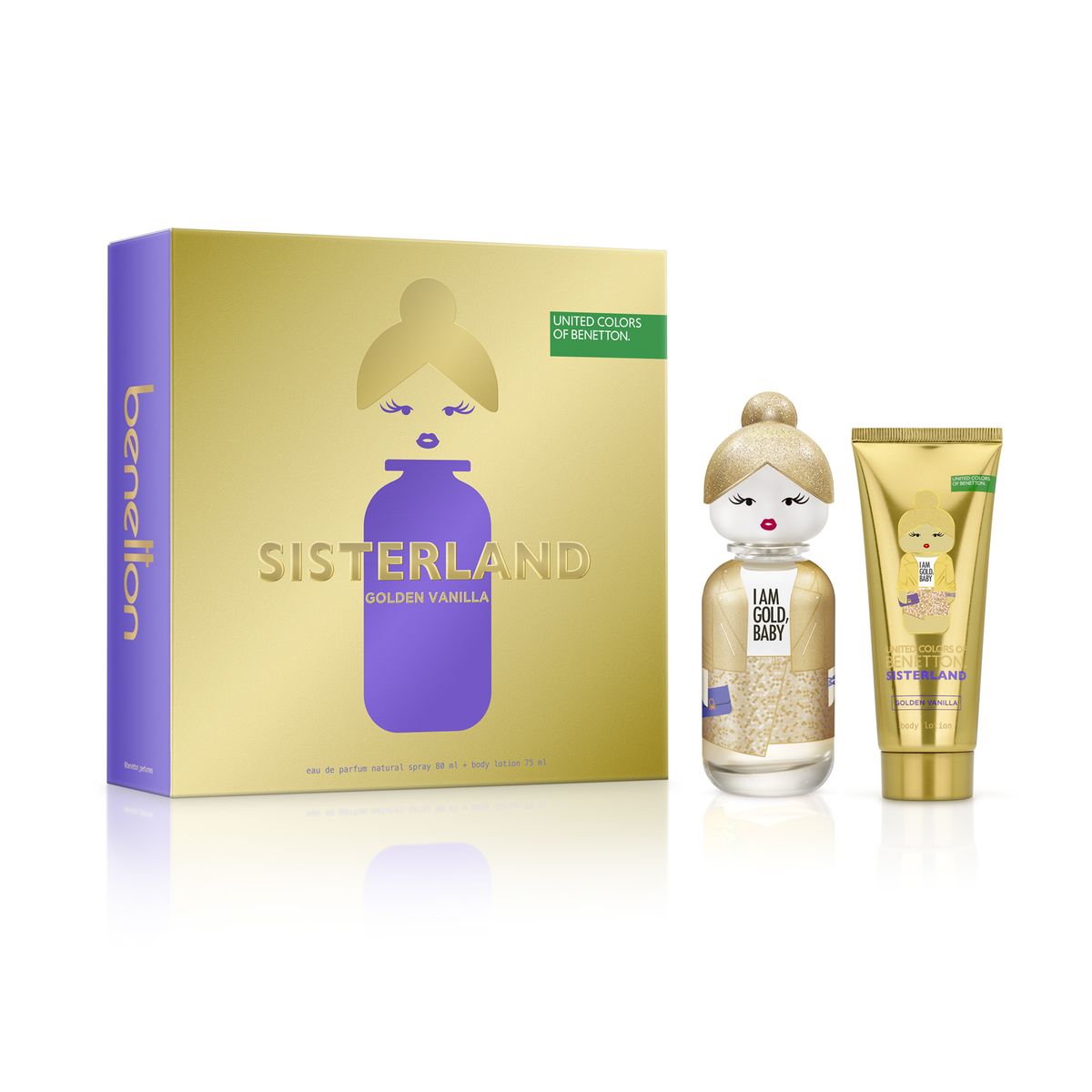 BENETTON - Set de Perfume Mujer Benetton Incluye Set Sisterland Goln Vanilla Eau de parfum 80ml + Body Lotion 75ml 