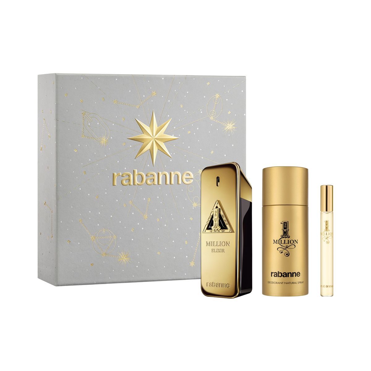 RABANNE - Set de Perfume Hombre Rabanne Incluye 1 Million Elixir Parfum 100 ml + Desodorante 150ml + Travel Size Eau de toilette 10ml 