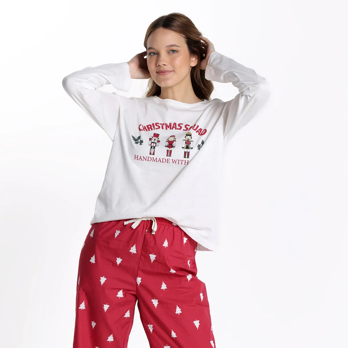 SYBILLA - Pijama Navideña completa con pantalón para Mujer Manga larga de Algodón Sybilla