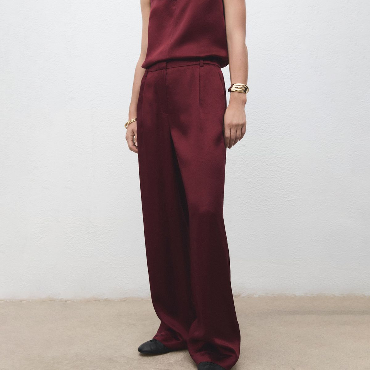 MANGO - Pantalón Wide leg Mujer Tiro medio Mango