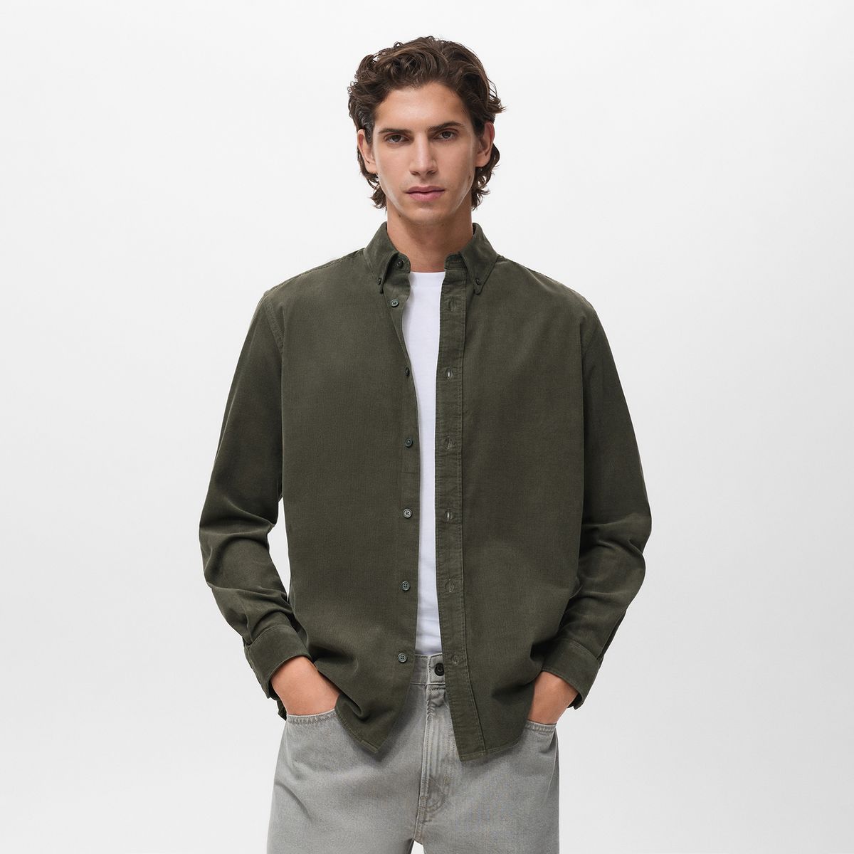 MANGO - Camisa Hombre Manga larga de Algodón Mango