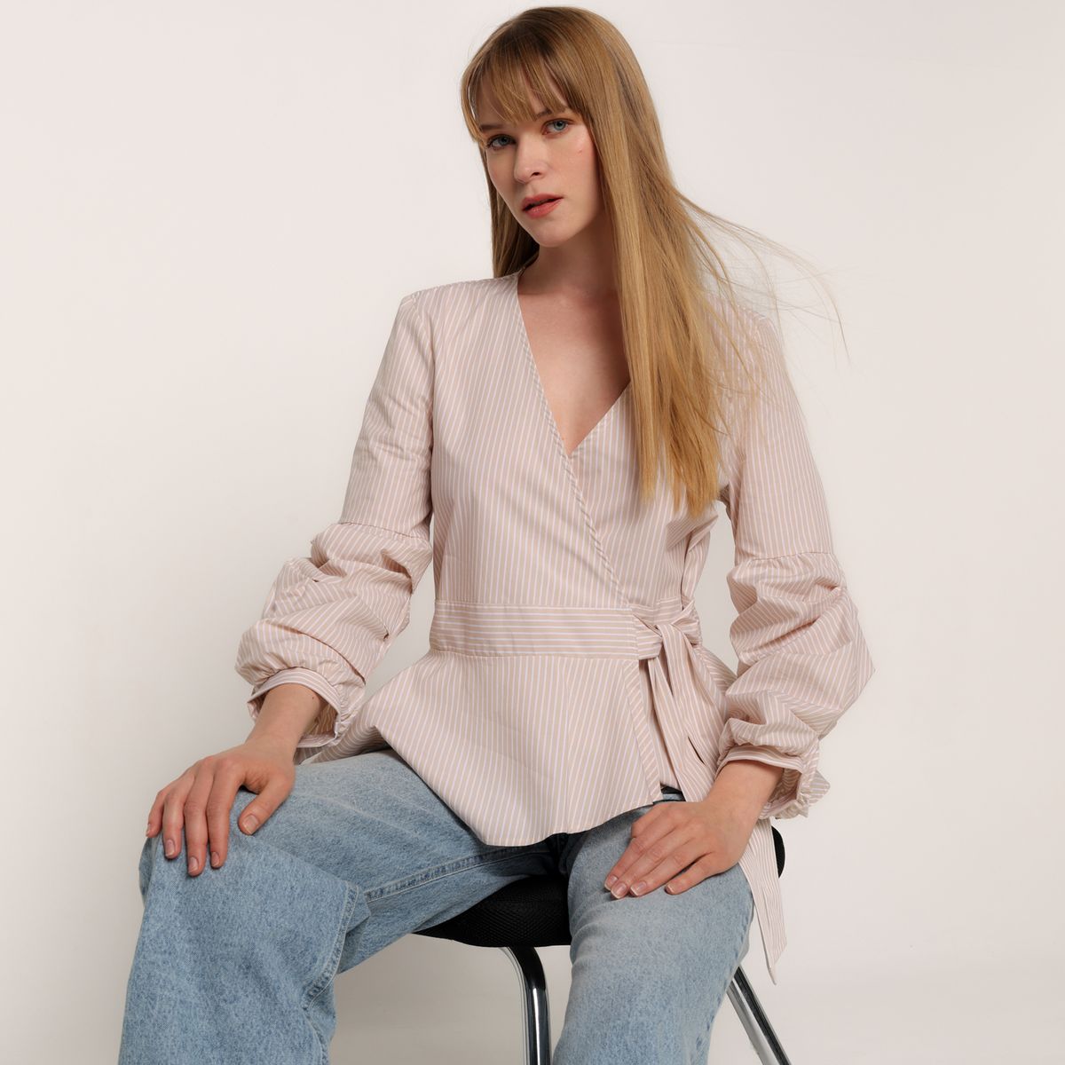 BASEMENT - Blusa Mujer con Boleros Manga larga de Algodón Basement