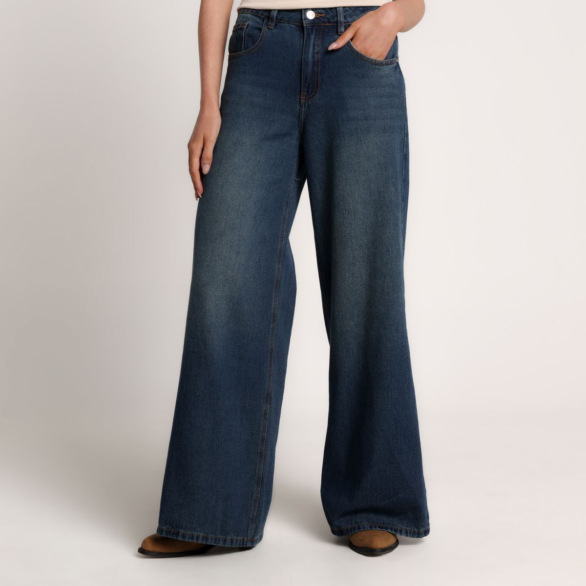BASEMENT - Jean Wide leg Mujer Tiro medio Basement