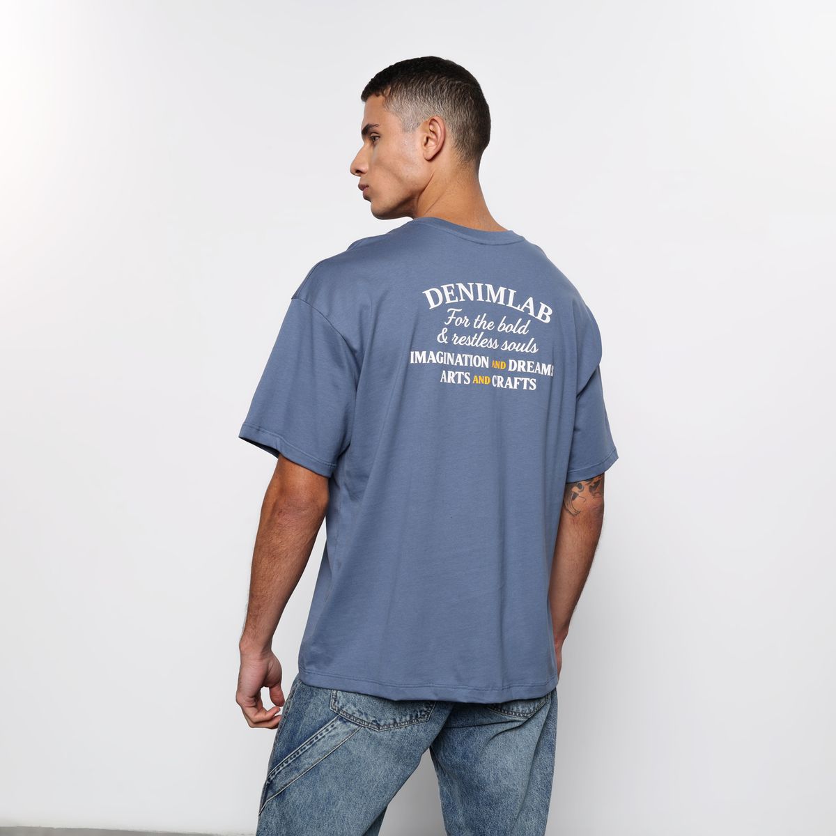 DENIMLAB - Camiseta Hombre con Estampado Oversize fit de Algodón Denimlab