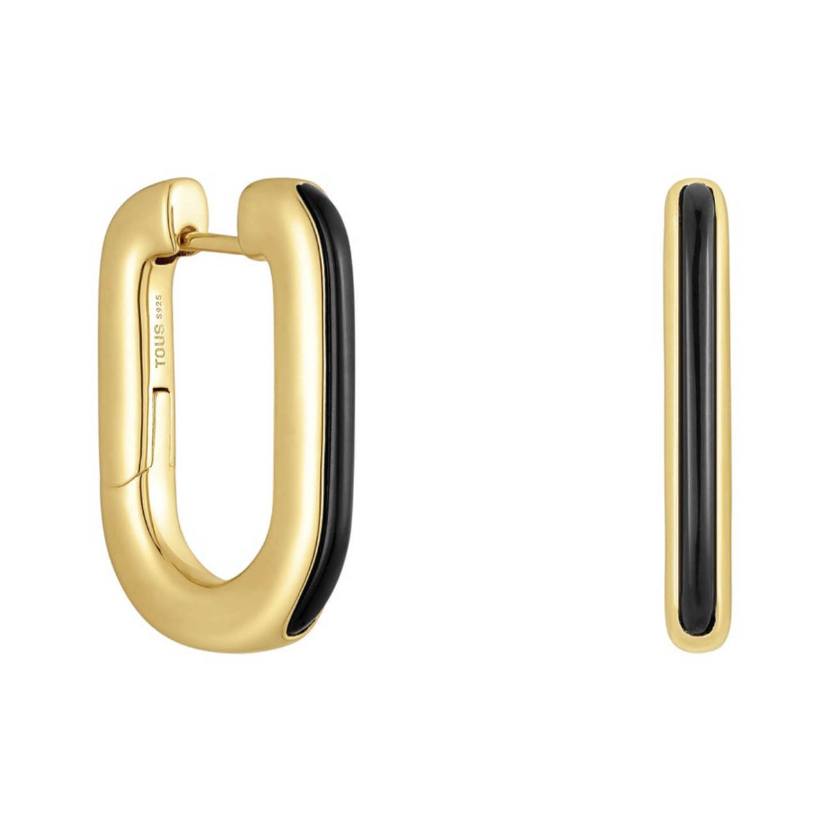 TOUS - Aretes de aro con baño de oro 18 kt sobre plata y ónix Line
