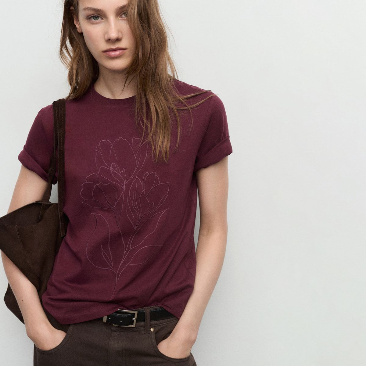 MANGO - Camiseta Mujer con Bordado Manga corta Mango