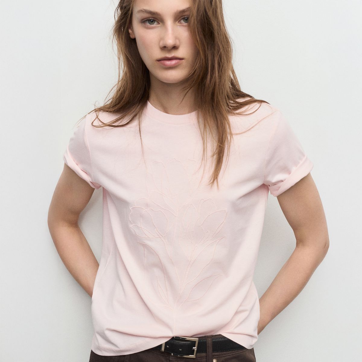 MANGO - Camiseta Mujer con Bordado Manga corta Mango