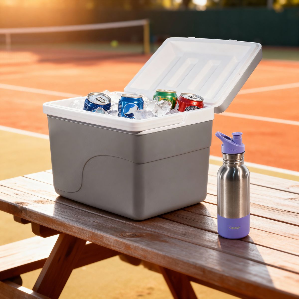  - Set Nevera gris 22L tipo cooler + termo 600ml 