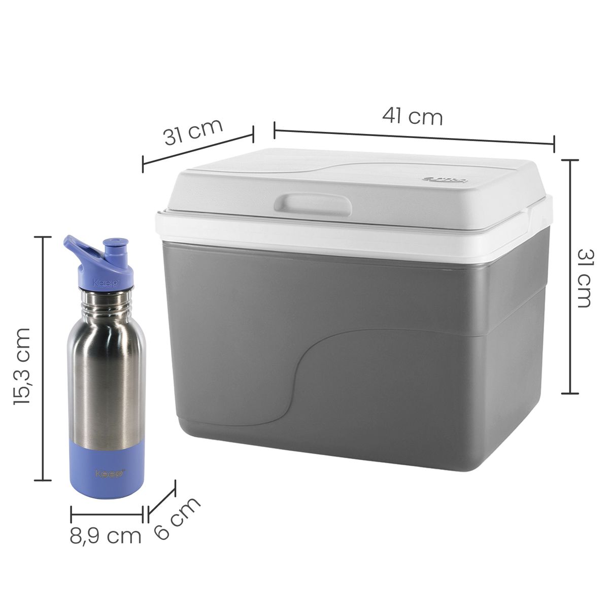  - Set Nevera gris 22L tipo cooler + termo 600ml 